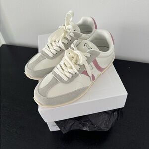 Celine White and Pink Sneakers with Gray Details